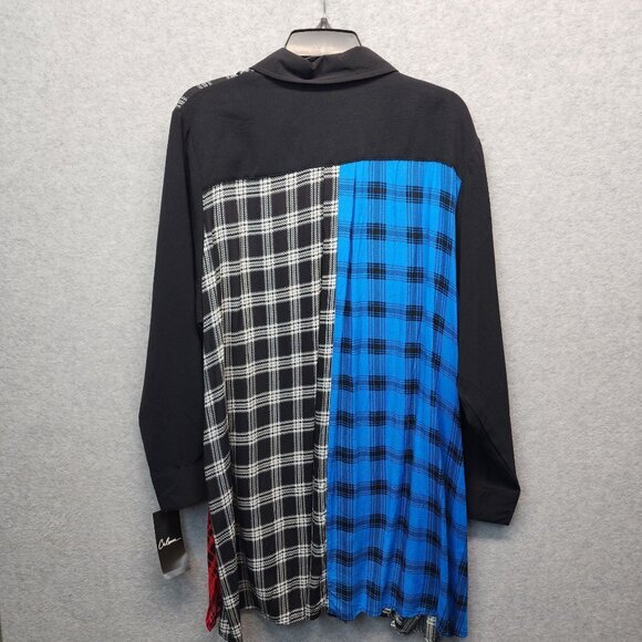 Calessa Plaid Embroidered Top Womens Plus 2X Colorblock Black Floral Long Sleeve - Picture 4 of 12